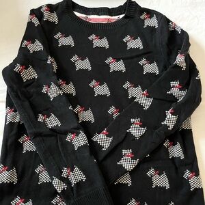 Charter Club Black Crew Neck Scottie Dog Print Long Sleeve Sweater Size S